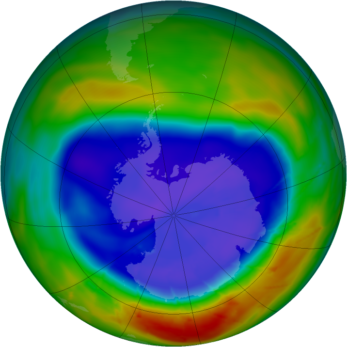 Antarctic ozone map for 12 September 2009